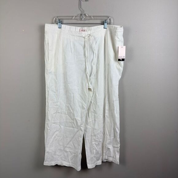 Per se white linen blend wide leg boho beach pants 1X plus size - Picture 1 of 10